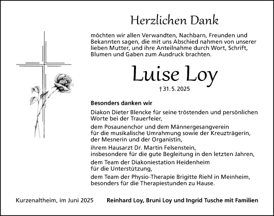 Traueranzeige von Luise Loy von Altmühl-Bote Lokal