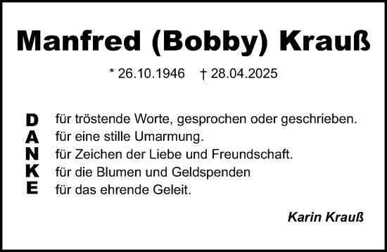 Traueranzeige von Manfred Krauß von Gesamtausgabe Nürnberger Nachrichten/ Nürnberger Ztg.