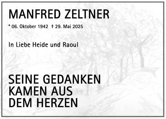 Traueranzeige von Manfred Zeltner von Gesamtausgabe Nürnberger Nachrichten/ Nürnberger Ztg.