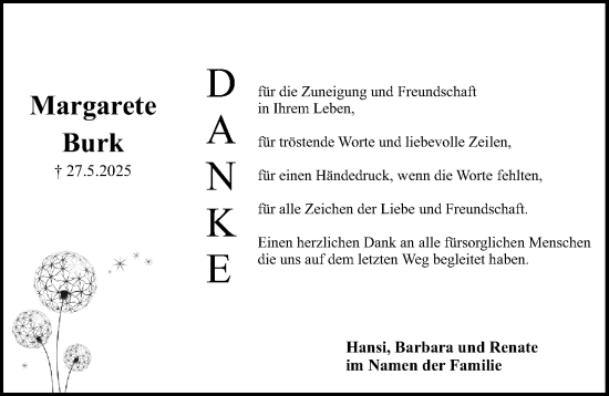 Traueranzeige von Margarete Burk von Schwabacher Tagblatt Lokal