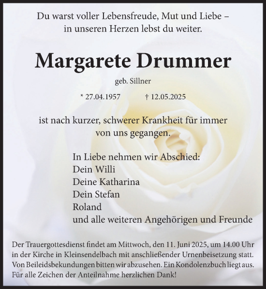 Traueranzeige von Margarete Drummer von Nordbayerische Nachrichten Forchheim Lokal