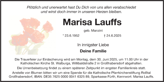 Traueranzeige von Marisa Lauffs von Fürther Nachrichten Lokal