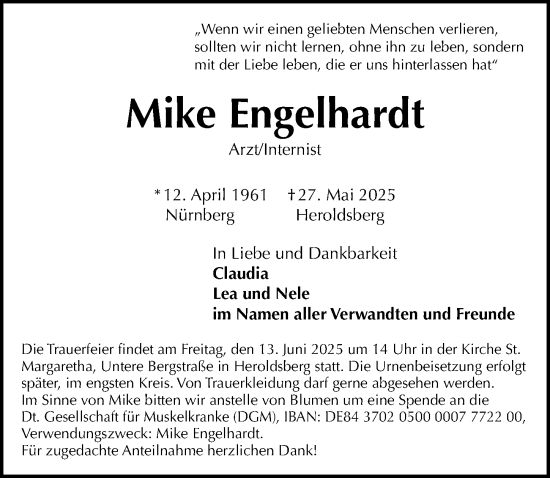Traueranzeige von Mike Engelhardt von Gesamtausgabe Nürnberger Nachrichten/ Nürnberger Ztg.