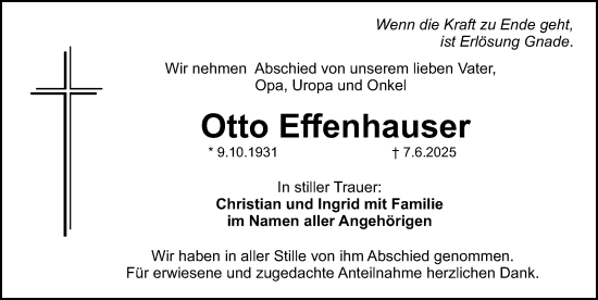 Traueranzeige von Otto Effenhauser von Schwabacher Tagblatt Lokal