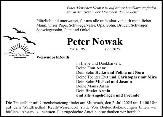 Traueranzeige von Peter Nowak von Nordbayerische Nachrichten Herzogenaurach Lokal