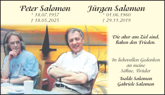 Traueranzeige von Peter Salomon von Gesamtausgabe Nürnberger Nachrichten/ Nürnberger Ztg.