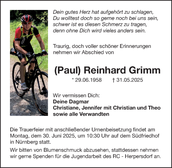 Traueranzeige von Reinhard Grimm von Gesamtausgabe Nürnberger Nachrichten/ Nürnberger Ztg.