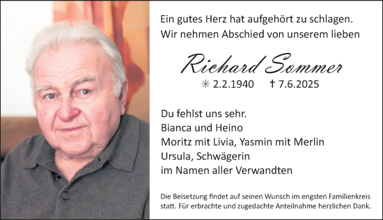 Traueranzeige von Richard Sommer von Erlanger Nachrichten Lokal