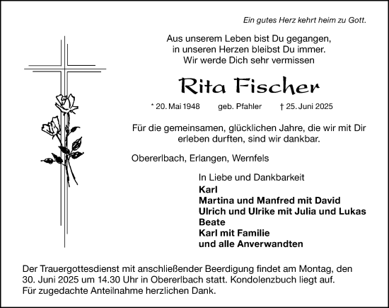 Traueranzeige von Rita Fischer von Altmühl-Bote Lokal
