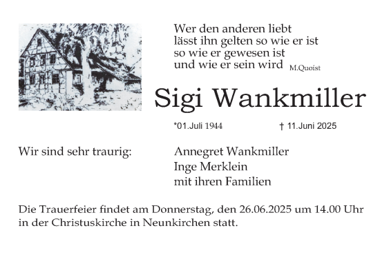 Traueranzeige von Sigi Wankmiller von Erlanger Nachrichten Lokal