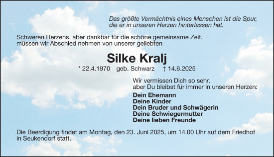 Traueranzeige von Silke Kralj von Gesamtausgabe Nürnberger Nachrichten/ Nürnberger Ztg./ Fürther Nachrichten