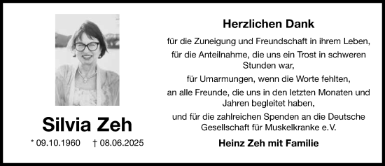 Traueranzeige von Silvia Zeh von Gesamtausgabe Nürnberger Nachrichten/ Nürnberger Ztg.