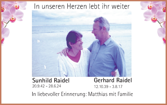 Traueranzeige von Sunhild Raidel von Gesamtausgabe Nürnberger Nachrichten/ Nürnberger Ztg.