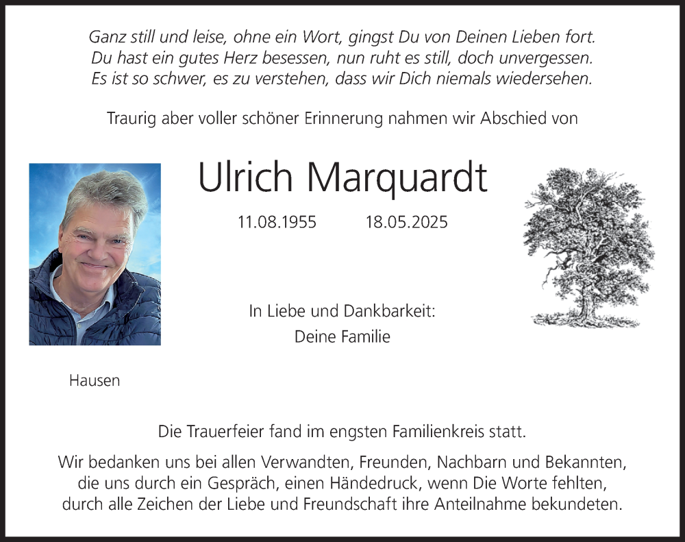  Traueranzeige für Ulrich Marquardt vom 02.06.2025 aus Nordbayerische Nachrichten Forchheim Lokal