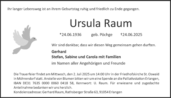 Traueranzeige von Ursula Raum von Erlanger Nachrichten Lokal
