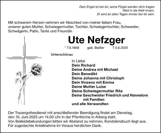 Traueranzeige von Ute Nefzger von Altmühl-Bote Lokal