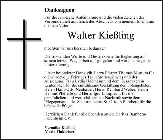 Traueranzeige von Walter Kießling von Nordbayerische Nachrichten Forchheim Lokal