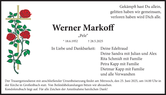 Traueranzeige von Werner Markoff von Nordbayerische Nachrichten Forchheim Lokal