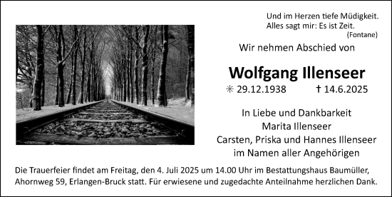 Traueranzeige von Wolfgang Illenseer von Erlanger Nachrichten Lokal