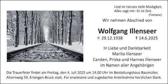 Traueranzeige von Wolfgang Illenseer von Gesamtausgabe Nürnberger Nachrichten/ Nürnberger Ztg./ Fürther Nachrichten