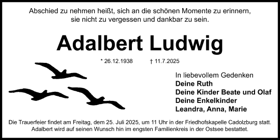 Traueranzeige von Adalbert Ludwig von Fürther Nachrichten Lokal