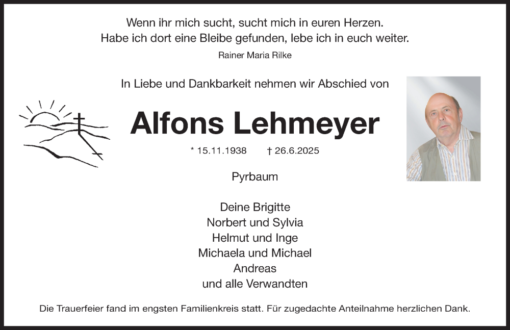  Traueranzeige für Alfons Lehmeyer vom 05.07.2025 aus Neumarkter Nachrichten Lokal