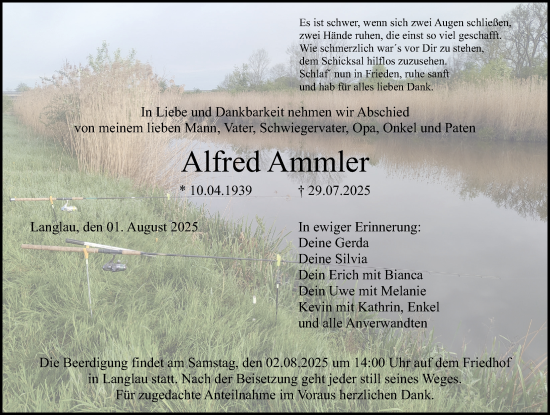 Traueranzeige von Alfred Ammler von Altmühl-Bote Lokal