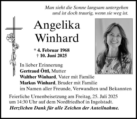 Traueranzeige von Angelika Winhard von Gesamtausgabe Nürnberger Nachrichten/ Nürnberger Ztg.