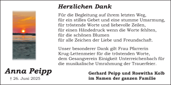 Traueranzeige von Anna Peipp von Schwabacher Tagblatt Lokal