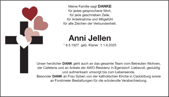 Traueranzeige von Anni Jellen von Fürther Nachrichten Lokal
