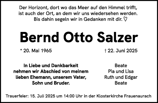 Traueranzeige von Bernd Otto Salzer von Erlanger Nachrichten Lokal