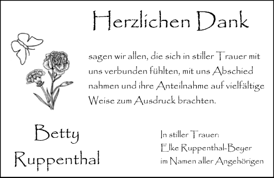Traueranzeige von Betty Ruppenthal von Erlanger Nachrichten Lokal