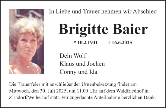 Traueranzeige von Brigitte Baier von Fürther Nachrichten Lokal