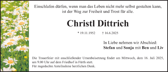 Traueranzeige von Christl Dittrich von Fürther Nachrichten Lokal