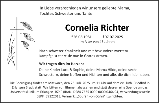 Traueranzeige von Cornelia Richter von Erlanger Nachrichten Lokal