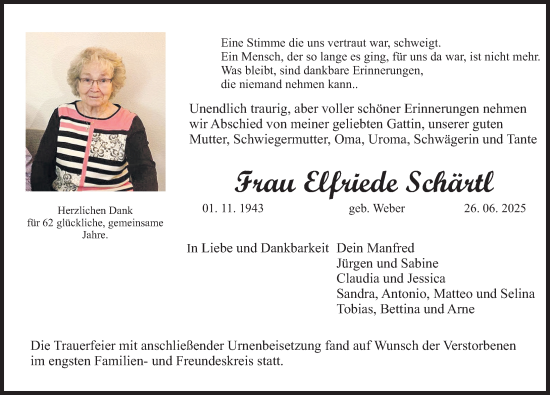 Traueranzeige von Ebfuiede Schärtl von Roth-Hilpoltsteiner Volkszeitung Lokal