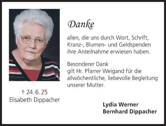 Traueranzeige von Elisabeth Dippacher von Nordbayerische Nachrichten Forchheim Lokal