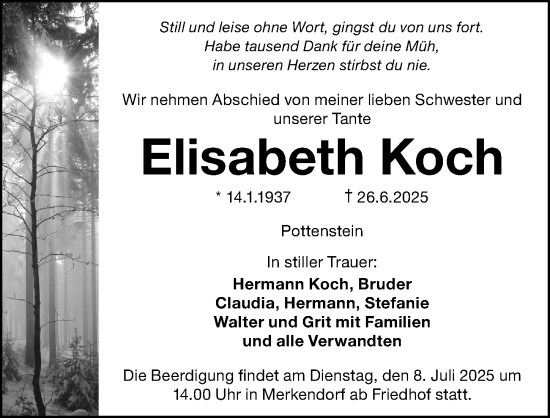 Traueranzeige von Elisabeth Koch von HAB,HHZ