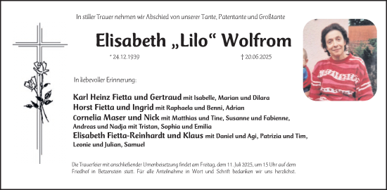 Traueranzeige von Elisabeth Wolfrom von Nordbayerische Nachrichten Pegnitz Lokal