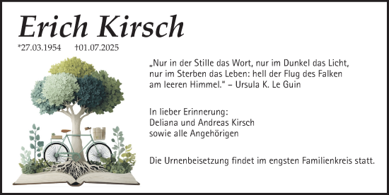 Traueranzeige von Erich Kirsch von Gesamtausgabe Nürnberger Nachrichten/ Nürnberger Ztg.