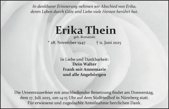 Traueranzeige von Erika Thein von Gesamtausgabe Nürnberger Nachrichten/ Nürnberger Ztg.