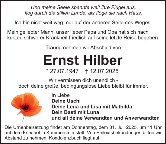 Traueranzeige von Ernst Hilber von Gesamtausgabe Nürnberger Nachrichten/ Nürnberger Ztg.