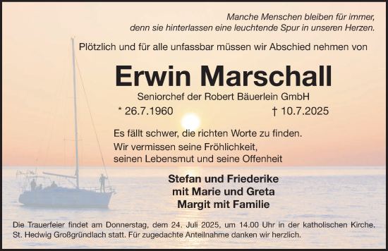 Traueranzeige von Erwin Marschall von Gesamtausgabe Nürnberger Nachrichten/ Nürnberger Ztg.