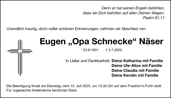 Traueranzeige von Eugen Näser von Fürther Nachrichten Lokal