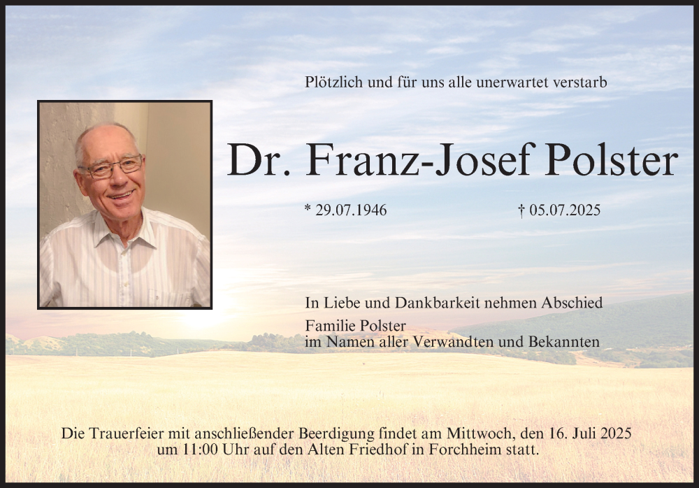  Traueranzeige für Franz-Josef Polster vom 12.07.2025 aus Nordbayerische Nachrichten Forchheim Lokal