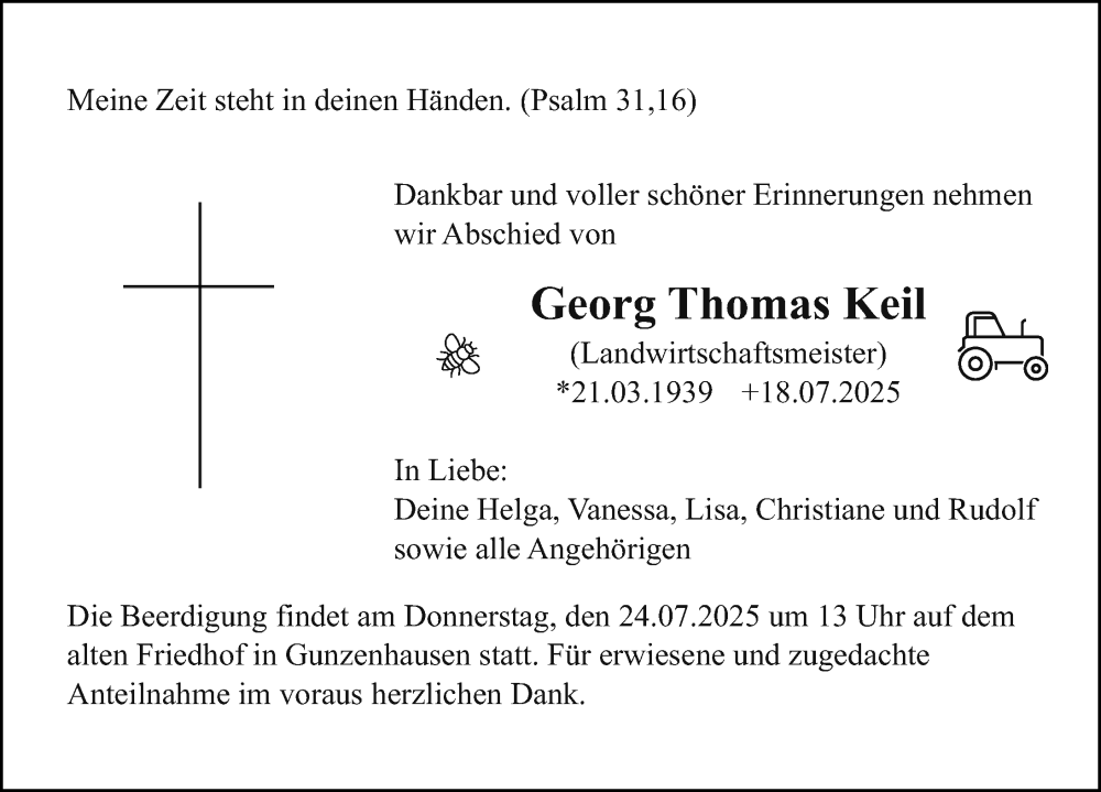  Traueranzeige für Georg Thomas Keil vom 22.07.2025 aus Altmühl-Bote Lokal