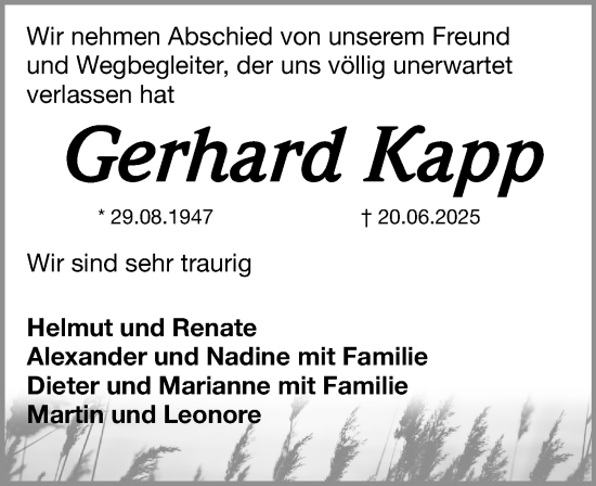 Traueranzeige von Gerhard Kapp von Fürther Nachrichten Lokal