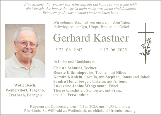Traueranzeige von Gerhard Kastner von Neumarkter Nachrichten Lokal