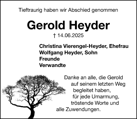 Traueranzeige von Gerold Heyder von Gesamtausgabe Nürnberger Nachrichten/ Nürnberger Ztg.