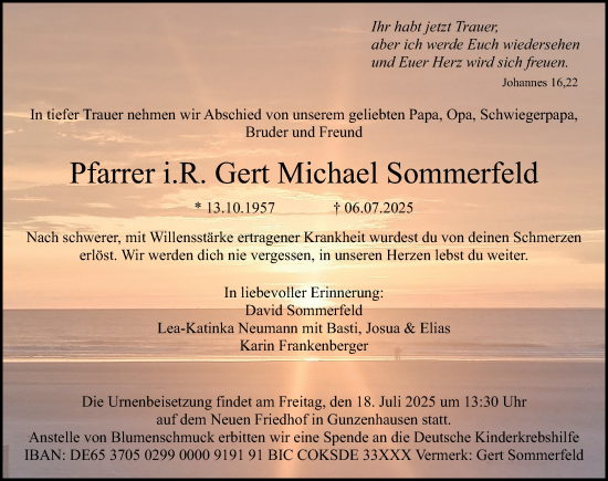 Traueranzeige von Gert Michael Sommerfeld von Altmühl-Bote Lokal